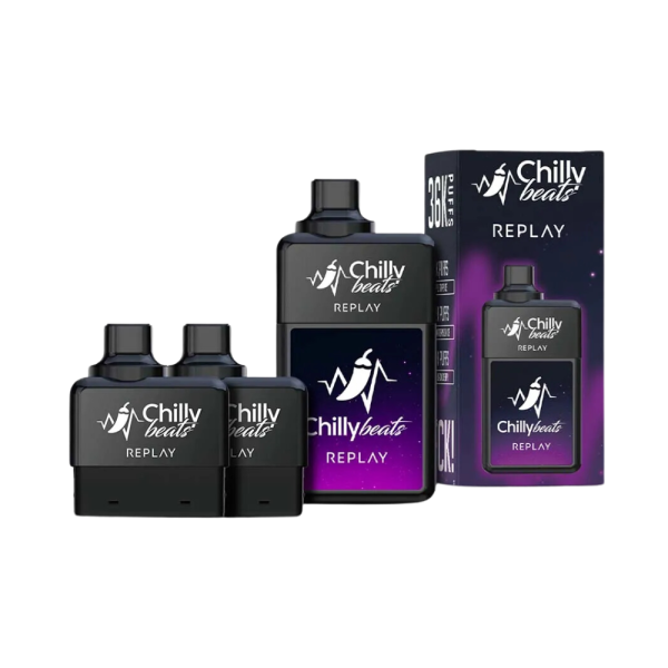 pod descartável 36000 puffs - Pod Descartável Chilly Beats Replay - 36.000 Puffs - Triple Grape Ice + Melon Watermelon Ice + Halls Black Cherry